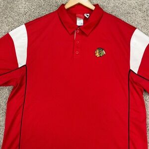 Chicago Blackhawks Reebok Polo Shirt Mens XL Red Colorblock NHL Face Off LOGO